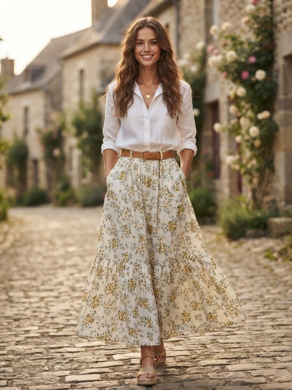 NWT Laura Ashley Linen Blend Floral Tiered Maxi Skirt Size Small Cottagecore